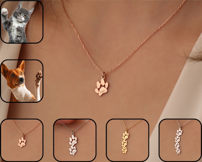 Collana con nome stampa zampa, Collana zampa di gatto, Collana zampa di cane, Ciondolo zampa di animale domestico per mamme animali domestici, Collana con nome zampa commemorativa dell'animale domestico, Regalo per gli amanti degli animali domestici immagine 9