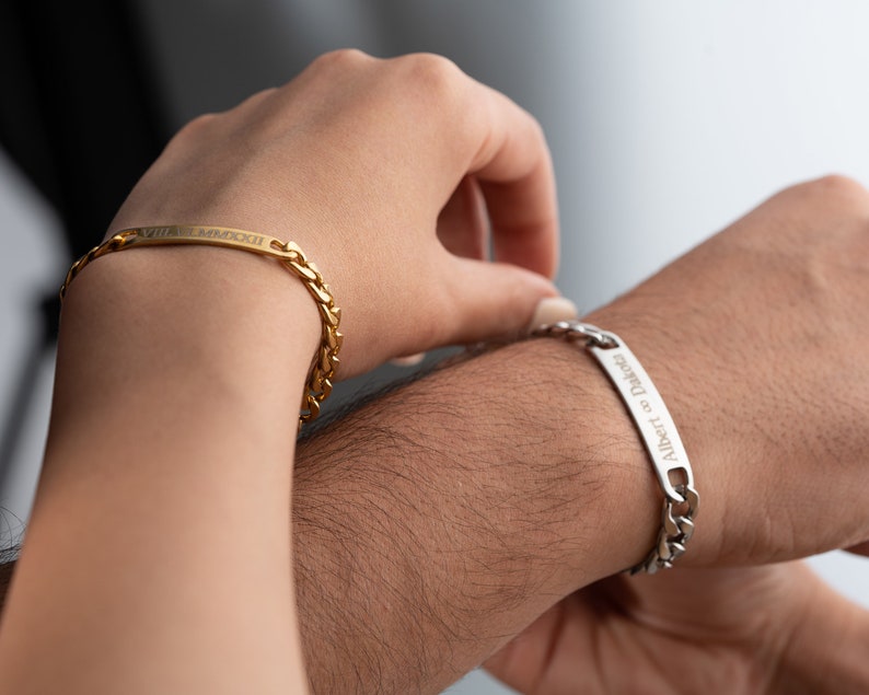 Personalized Steel Couple Bracelets, Custom Matching Bracelet For Couple, Friendhip Bracelets, Relationship Bracelets, Gift For Couples, image 1