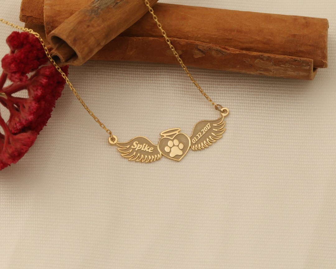 Angel Wings Pet Paw Print Memorial Necklace, Personalized Pet Loss ...