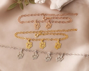 Personalized Paw Print Name Bracelets, Dainty Dog Paw Bracelets, Minimalist Cat Paw Bracelets, Custom Pet Name Paw Bracelets, Pet Lover Gift