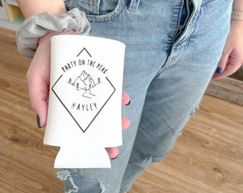 Tall Can Cozies | Custom Cozies | Bachelorette Party cozies | White Can Cooler | Party on the Peak Cozie | Party on the Peak | Tall Cans