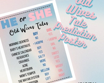 Gender Reveal Wives Tales | Wives Tales Game | Downloadable Wives Tales Poster