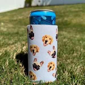 Pet&#39;s Face Cozie | Pet&#39;s Face Drink Cooler | Tall Can Cozies | Custom Cozies | Bachelorette Party Cozies | White Can Cooler | Pet Birthday