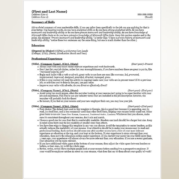 Resume Template - Simple with Free Tips and Cover Letter Template Included - Microsoft Word