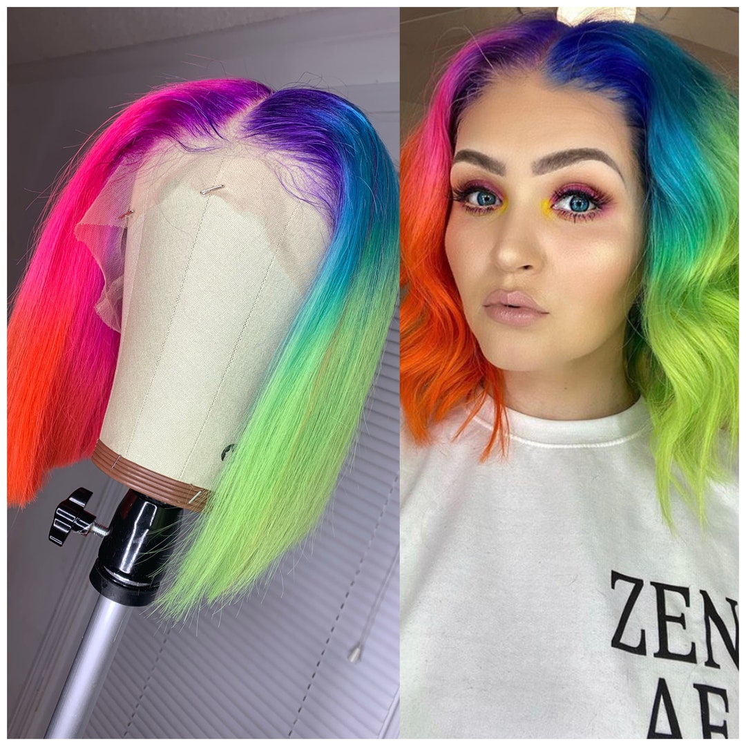 Short Rainbow Wig 100% Human Hair