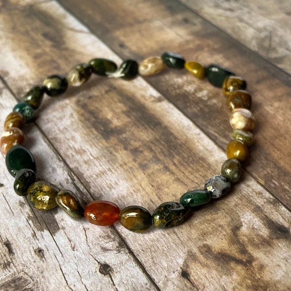 Ocean Jasper Pebble Gemstone Stretch Bracelet for Women, Boho jewelry, Self Care, Healing bracelet, Wellness. Everyday Wear