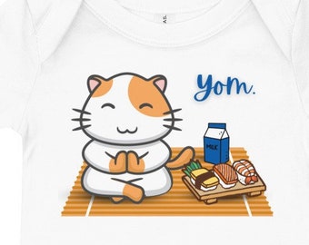 Kitty Yom Meditating Sushi Baby Short Sleeve One Piece, Bodysuit 100% Cotton