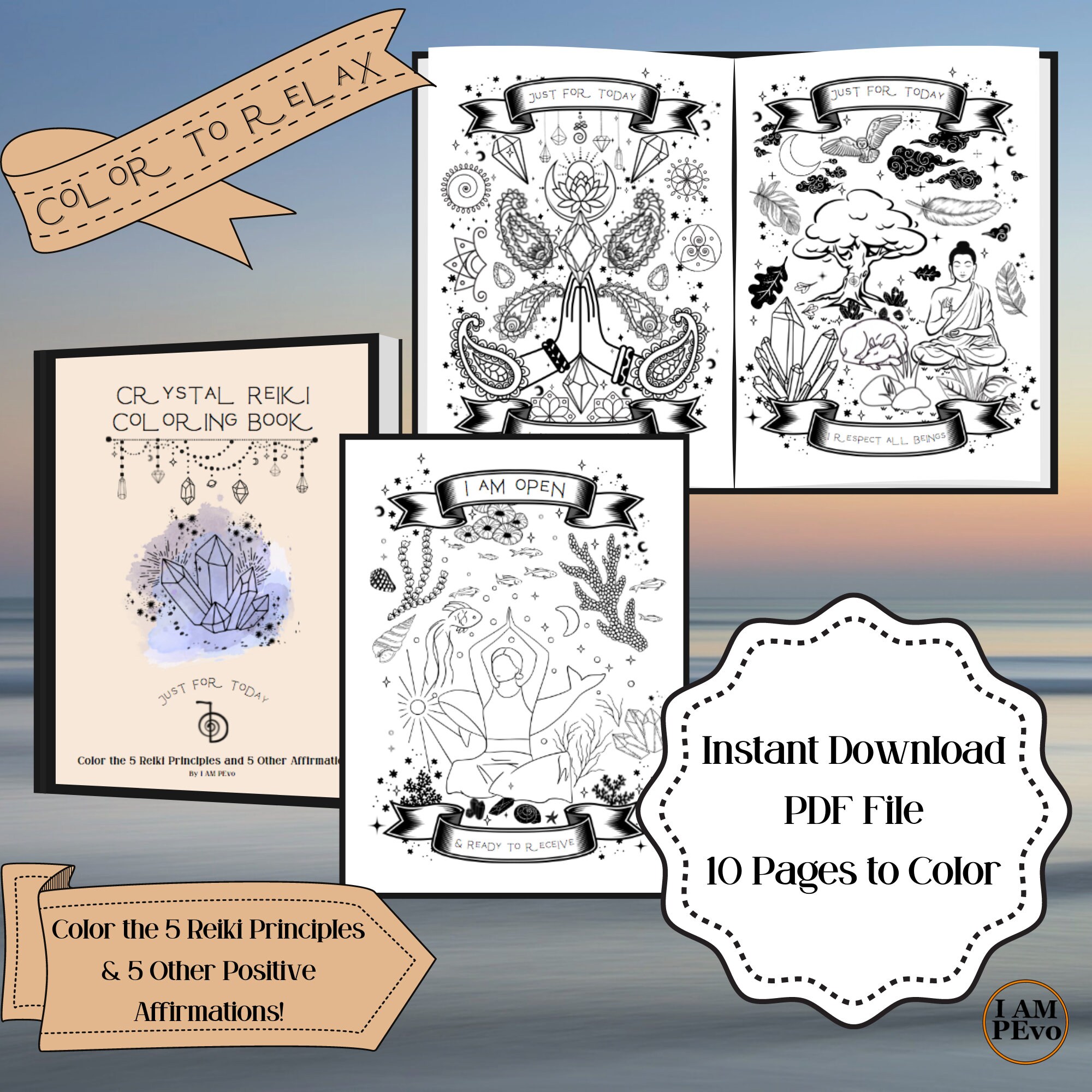 Reiki Crystal Coloring Book, Instant Download, PDF, Printable, Adult