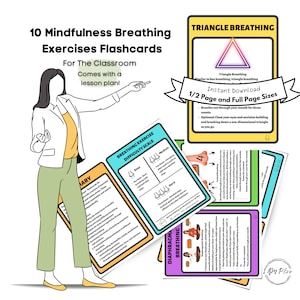 10 Mindfulness Breathing Exercises Flashcards, Educational, 3rd to 5th Grade, Instant Download, Printable Flashcards