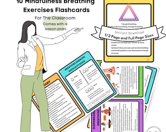 10 Mindfulness Breathing Exercises Flashcards, Educational, 3rd to 5th Grade, Instant Download, Printable Flashcards
