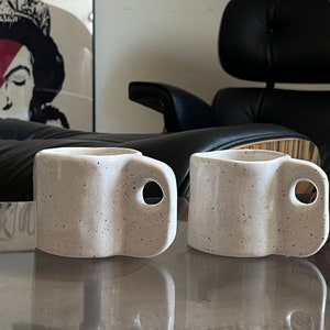 Cream mug, sleek mug, mug with handle, modern shape mug, comfortable mug, cup for tea, sleek cup, modern cup.