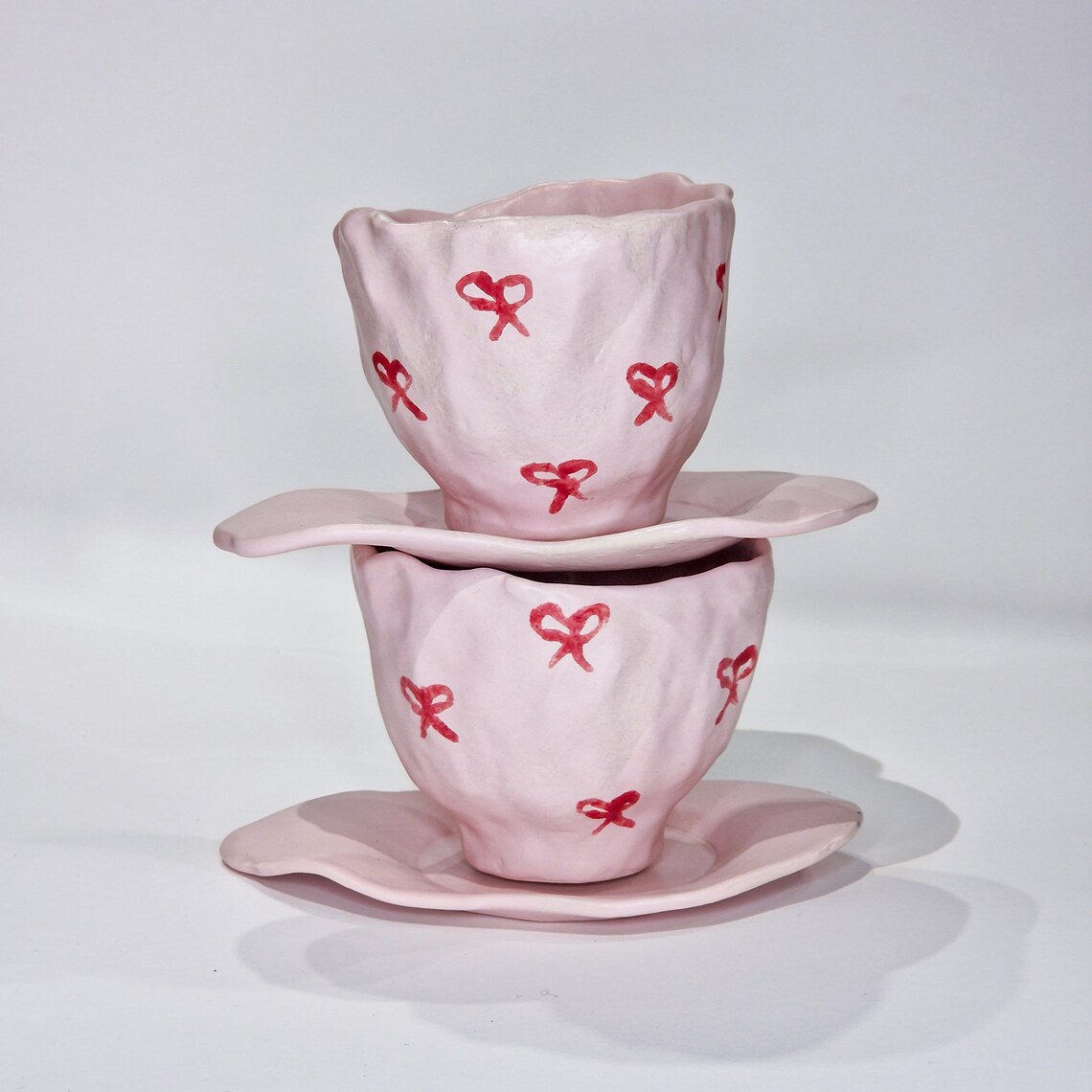 Mug With Bows, Mug and Plate Set, Pink Mug, Ink Cup, Cup With Bows