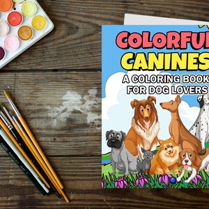Caninos coloridos - Libro para colorear digital para amantes de los perros, 40 páginas imprimibles, DESCARGA INSTANTE PDF. Libro de actividades para niños y adultos.