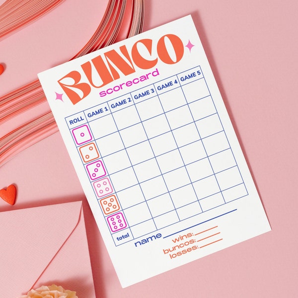 INSTANT DOWNLOAD BUNCO Party Game Retro Pink/Orange Galentiens/Valentines