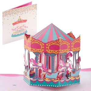 Birthday Carousel Pop Up Card - 6x6 Pop Up Birthday Card, Greetings Card | Happy Birthday Card for Sisters – Gift for Women iOyounow