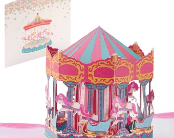 Birthday Carousel Pop Up Card - 6x6 Pop Up Birthday Card, Greetings Card | Happy Birthday Card for Sisters – Gift for Women iOyounow