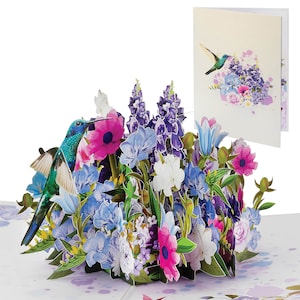IOYOUNOW Mixed Flowers and Hummingbird Pop Up Card - 12x6 Inch Greeting Card with Adorable 3D Design - Perfect for Bird Lover Birthday Cards