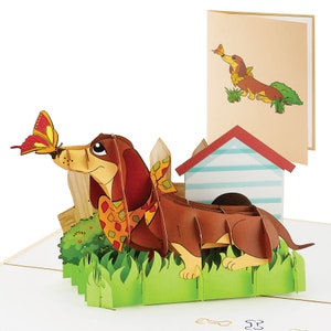 IOYOUNOW Dachshund Pop Up Card - 12x6 Inch Pet Love Greeting Card with Adorable 3D Design - Perfect for Dog Lovers Popup Birthdays Card