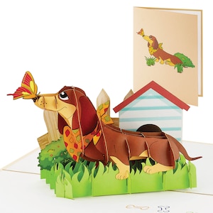 IOYOUNOW Dachshund Pop Up Card - 12x6 Inch Pet Love Greeting Card with Adorable 3D Design - Perfect for Dog Lovers Popup Birthdays Card