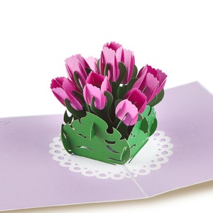 Purple Tulips Flowers Popup Cards - 5x7 Pop Up Birthday Card, Greetings Card | Happy Birthday Card for Sisters – Gift for Women iOyounow