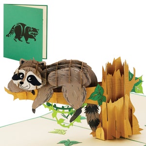 Raccoon Pop Up Card: 3D Animal Greetings (12x6 Inch)