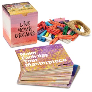 50 cartes de motivation - 2,5 x 2,5 pouces Cartes d'affirmations Cartes d'inspiration avec BONUS 50 épingles en bois, ficelles de 4,50 m (4,35 m) cartes d'encouragement