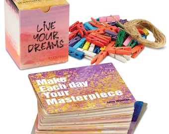 50 Motivational Cards - 2.5”x2.5” Affirmations Cards Inspirational Cards with BONUS 50 Wooden Pins, 16ft Twine Encouragement Cards