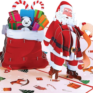 Christmas Pop Up Cards  – Santa with Christmas Toy Bag Pop Up Card - Perfect for Kids & Adults - Christmas Card iOyounow