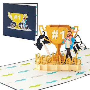 IOYOUNOW Best Dad Award Pop Up Card - 12x6 Pop Up Greetings Card for Best Dads, Fathers Day Greetings Card Paper Greetings 3D Pop Up Cards
