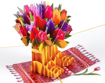 Tulip Boots Pop-Up Card: 3D Flower Bouquet, Special Day Card
