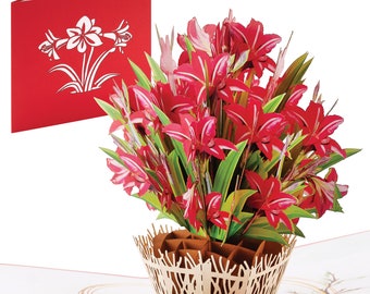 Red Amaryllis Pop-Up Card: Handmade Birthday Greetings
