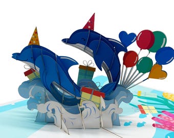 Dolphin Birthday Pop-Up Card | Handmade Ocean Theme