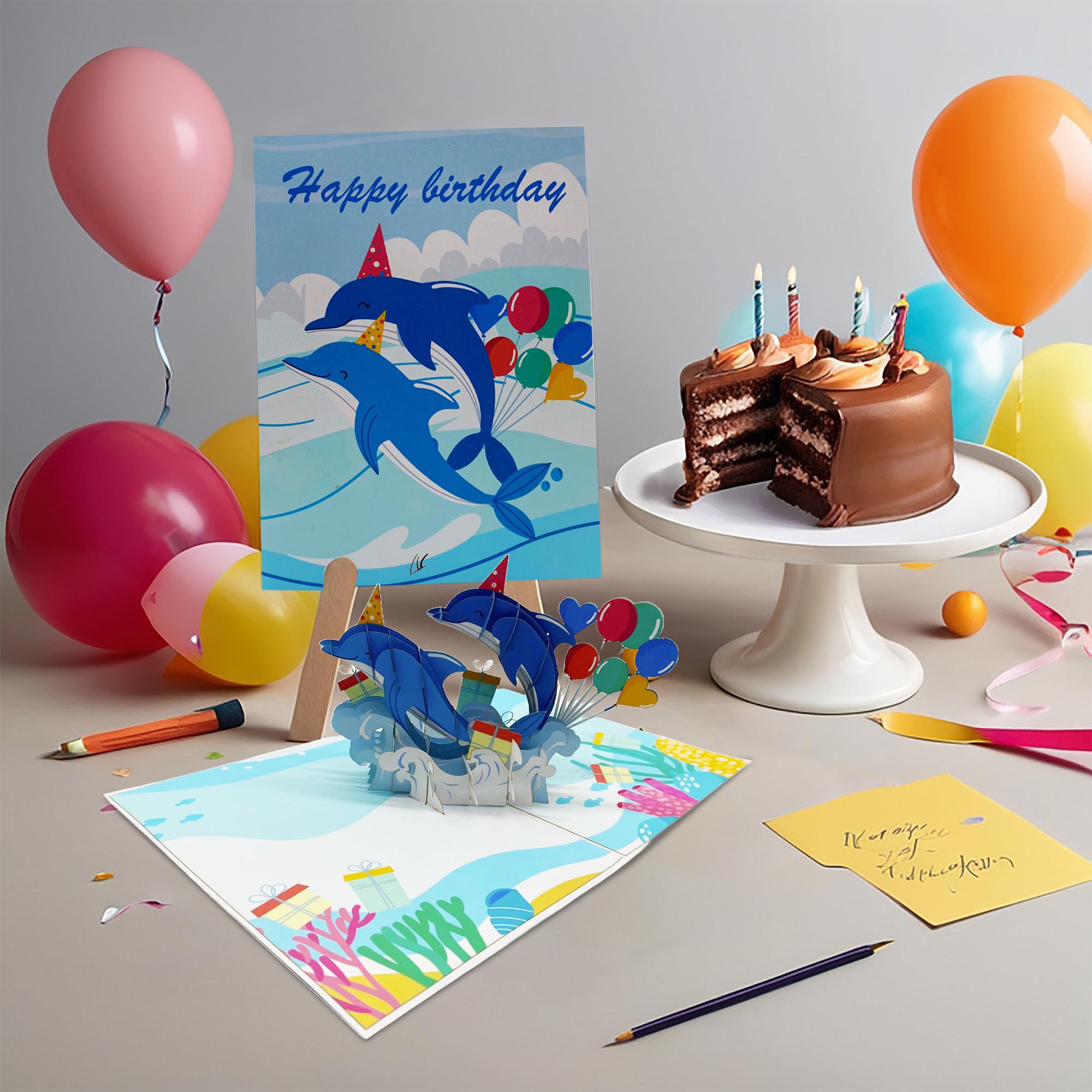 Dolphin Birthday Pop-up Card | Handmade Ocean Theme - Etsy