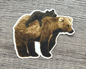 Hand-Drawn Mama & Baby Bear Sticker - Clear Vinyl, Waterproof, Removable, and Replaceable
