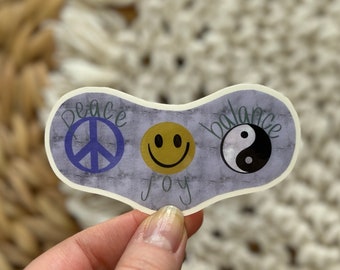 Hand-Drawn Peace, Joy, Balance Sticker - Clear Vinyl, Waterproof, Removable, and Replaceable