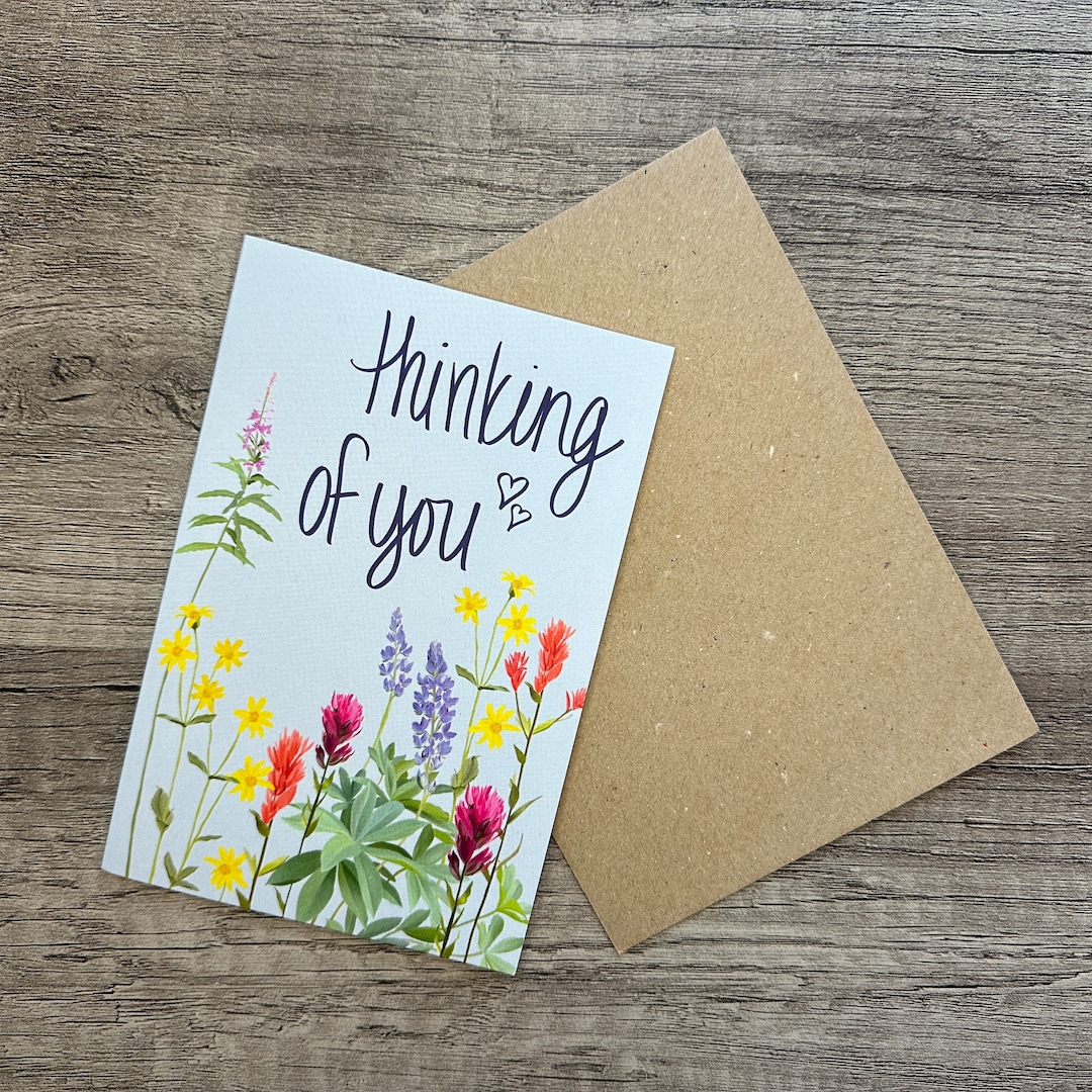 Thinking of You Greeting Card - Hand-drawn Wildflower Illustration ...