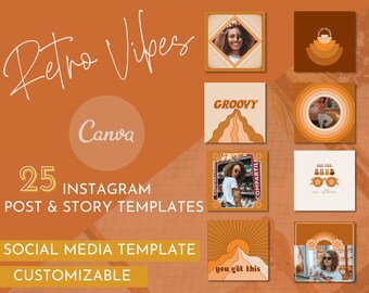 Retro Vibes Instagram Template / Vibrant Social Media Pack / Retro Instagram Template / Vintage Retro Social Media Template