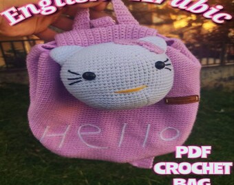 Crochet Cat Bag Pattern For Kids, PDF English-Arabic Tutorial, Nursery Backpack, Gift For Girls, Lovely Kitten, Birthday Gifts