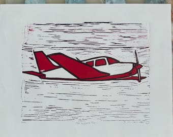 Piper Airplane (Norman Airport) linosnede kunstafdruk