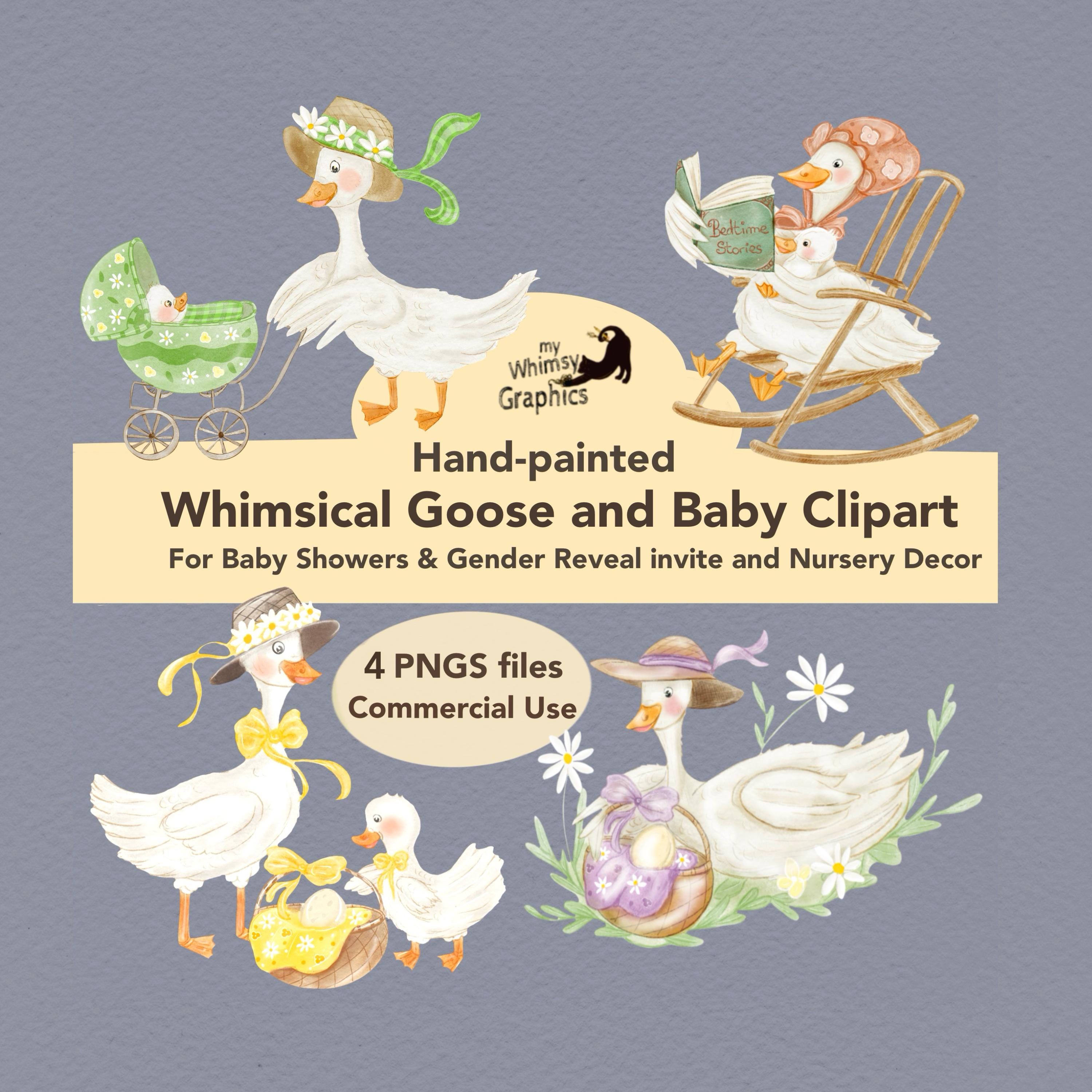 Goose Clipart Watercolor for Baby Shower and Gender Reveal, Mother ...