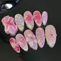 LM030 - Pink Summer Flower Nails - Fairy Tale Nails, Fairycore Nails, Floral Nails, Pastel Nails - Handpainted Press On Nails product logo