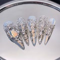 LM001 - Cyberpunk Blue Aurora Silver Metal Butterfly Nails - Gothic Y2K Chrome - Handpainted Press On Nails product logo