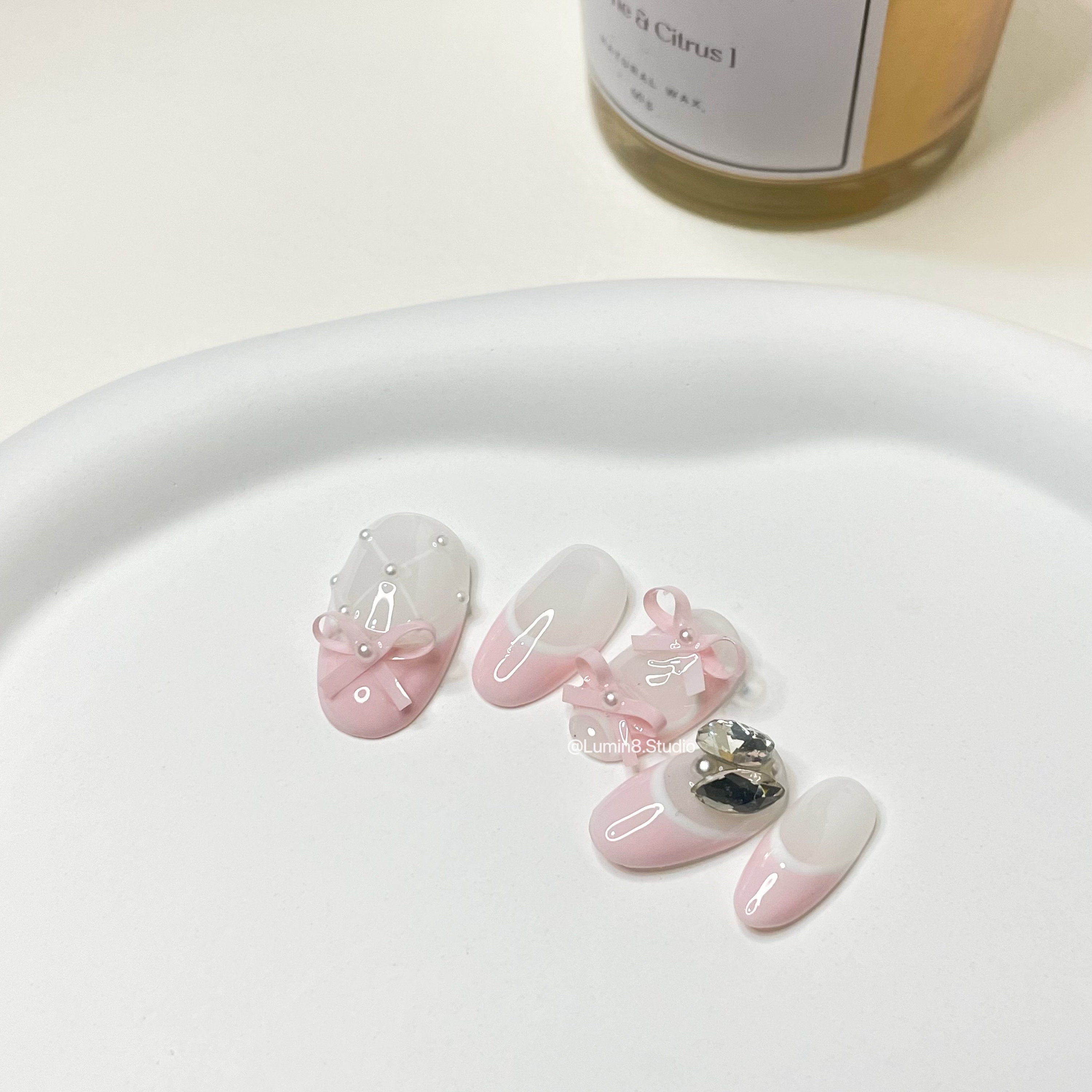 Balletcore Press on Nails: Pink French Tips, Ribbons & Rhinestones ...