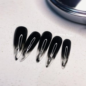 LM11 - Black Smoke Transparent Tip Handpainted Press On Nails