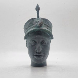 weathered ife bronze Ori Olokun head bust, African Yoruba art statue,benin bronze, african spirituality figure, 3d printed ethnic sculpture
