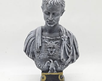 Stone effect Julius Caeser bust,roman emperor figurine, hellenistic male sculpture, historical figure,history lover gift idea,Augustus bust