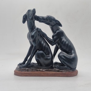 black with blue Townley Greyhound statuette, whippet hound dog statue, pair of dogs,animal figurine. dog lover gift idea,cute puppy ornament