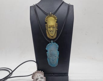 Benin Bronze Queen idia mask pendant, tribal jewellery necklace, nigerian symbol, love Africa spirituallity emblem, 3d printed black beauty