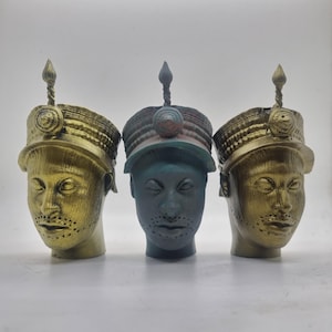 Ori Olokun head bust, 3d printed ife bronze statue. African figurine, Benin bronze, tribal sculpture, african male statuette, african gift