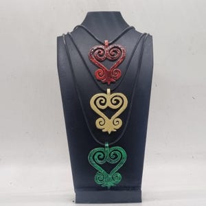 African Sankofa heart pendant, Akan tribal jewellery necklace, Ghana kente symbol, Asante spirituallity emblem, 3d printed resin, gift idea